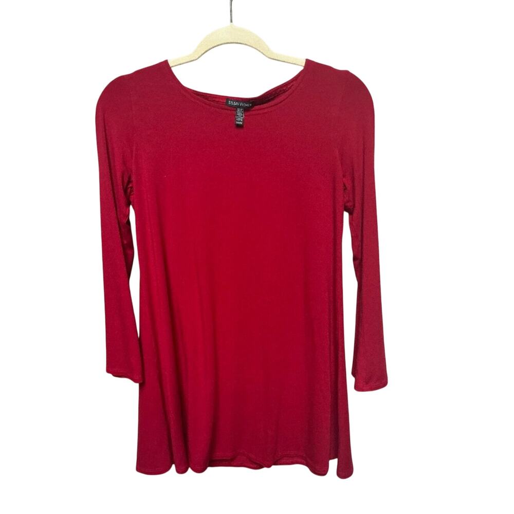 Eileen Fisher XS Red Long Sleeve Dress Soft Knit Fabric